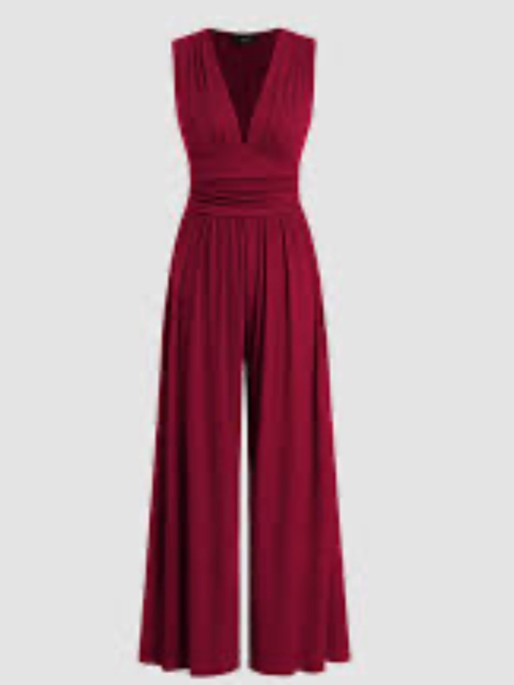 Cider V-Neck Ruched Solid Wide Leg Jumpsuit -- XXS